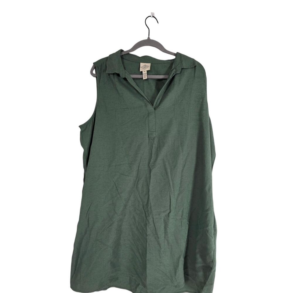 NWT St John’s Bay Women’s XXL Green Linen Blend Shirt Dress Sleeveless Casual
